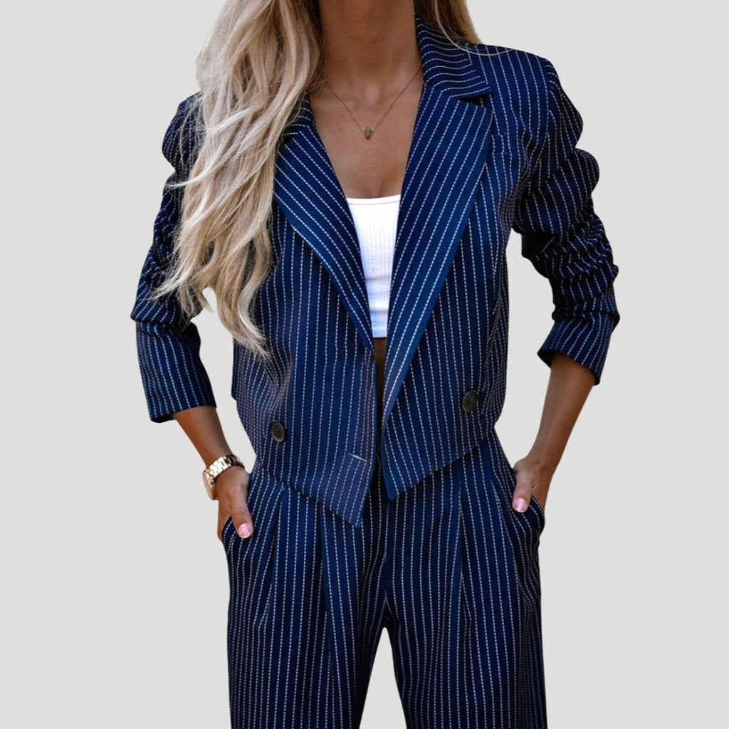 Marisol | Completo Tailleur a Righe Blazer e Pantalone Palazzo Donna