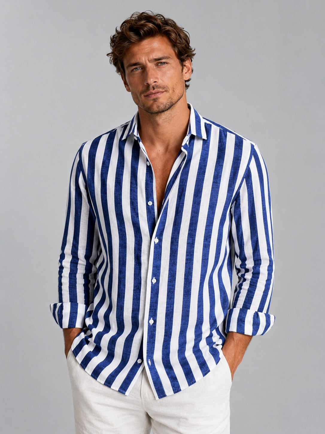 Martí | Camicia di Lino Uomo Manica Lunga a Righe