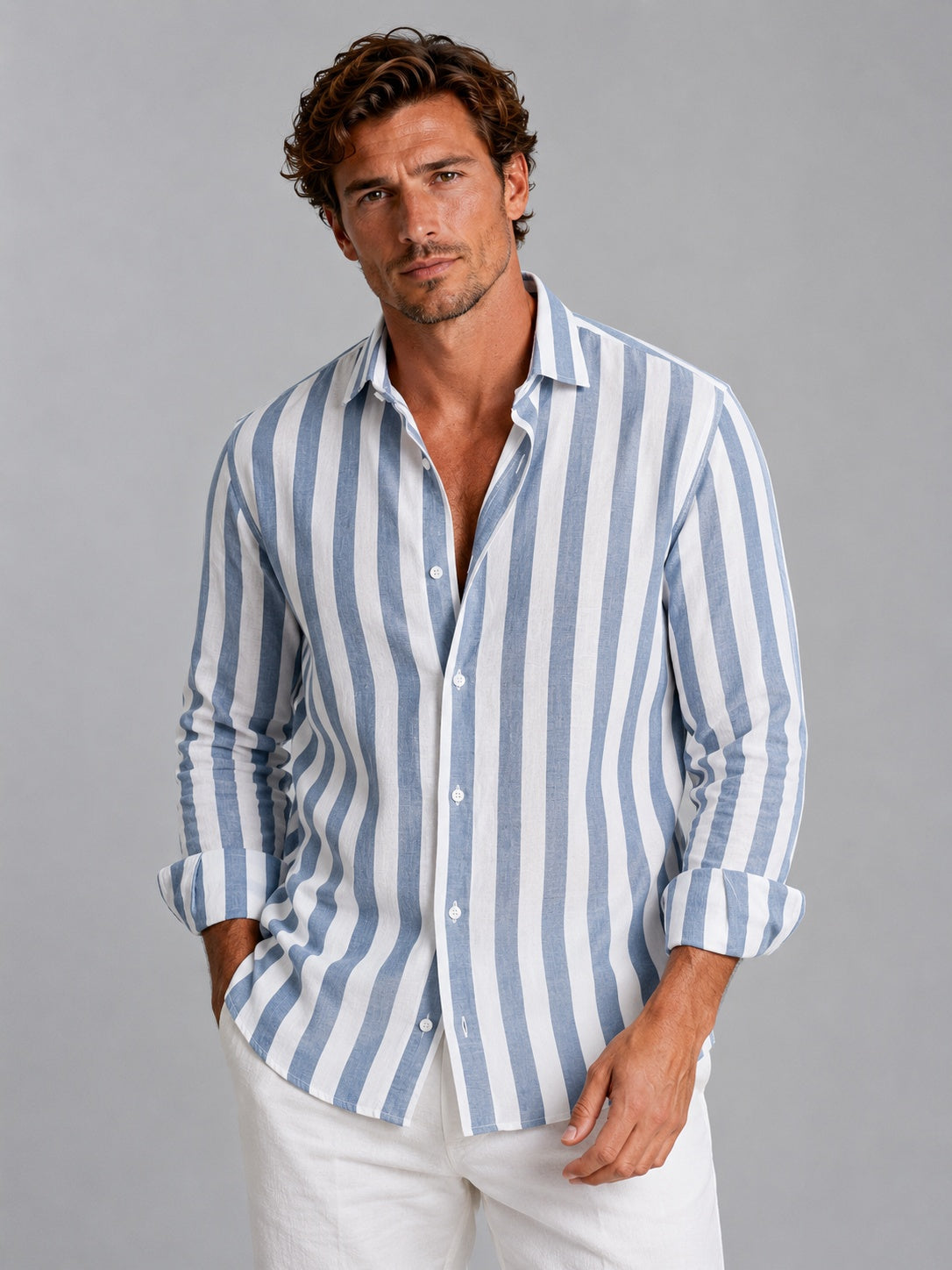 Martí | Camicia di Lino Uomo Manica Lunga a Righe