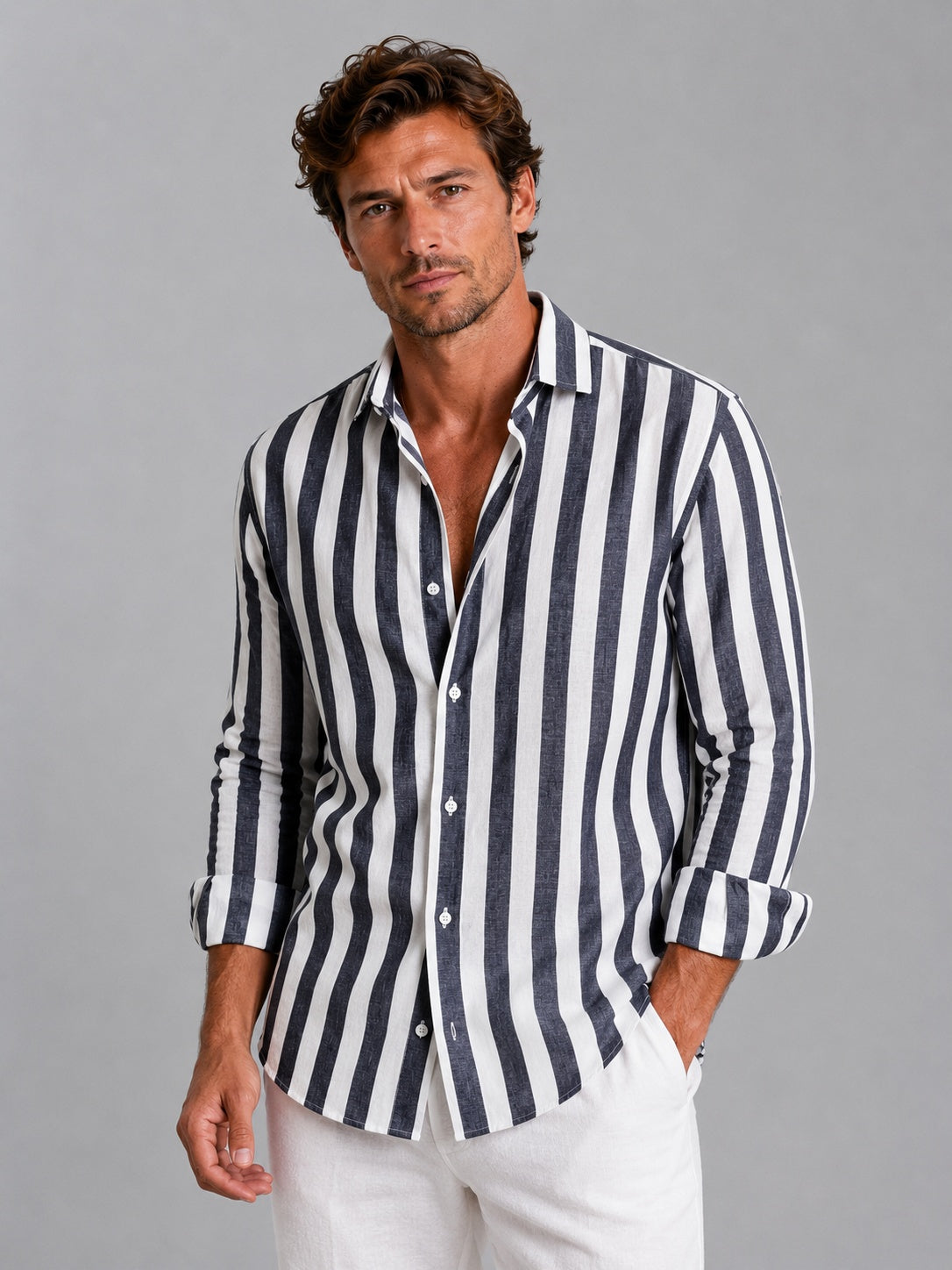 Martí | Camicia di Lino Uomo Manica Lunga a Righe