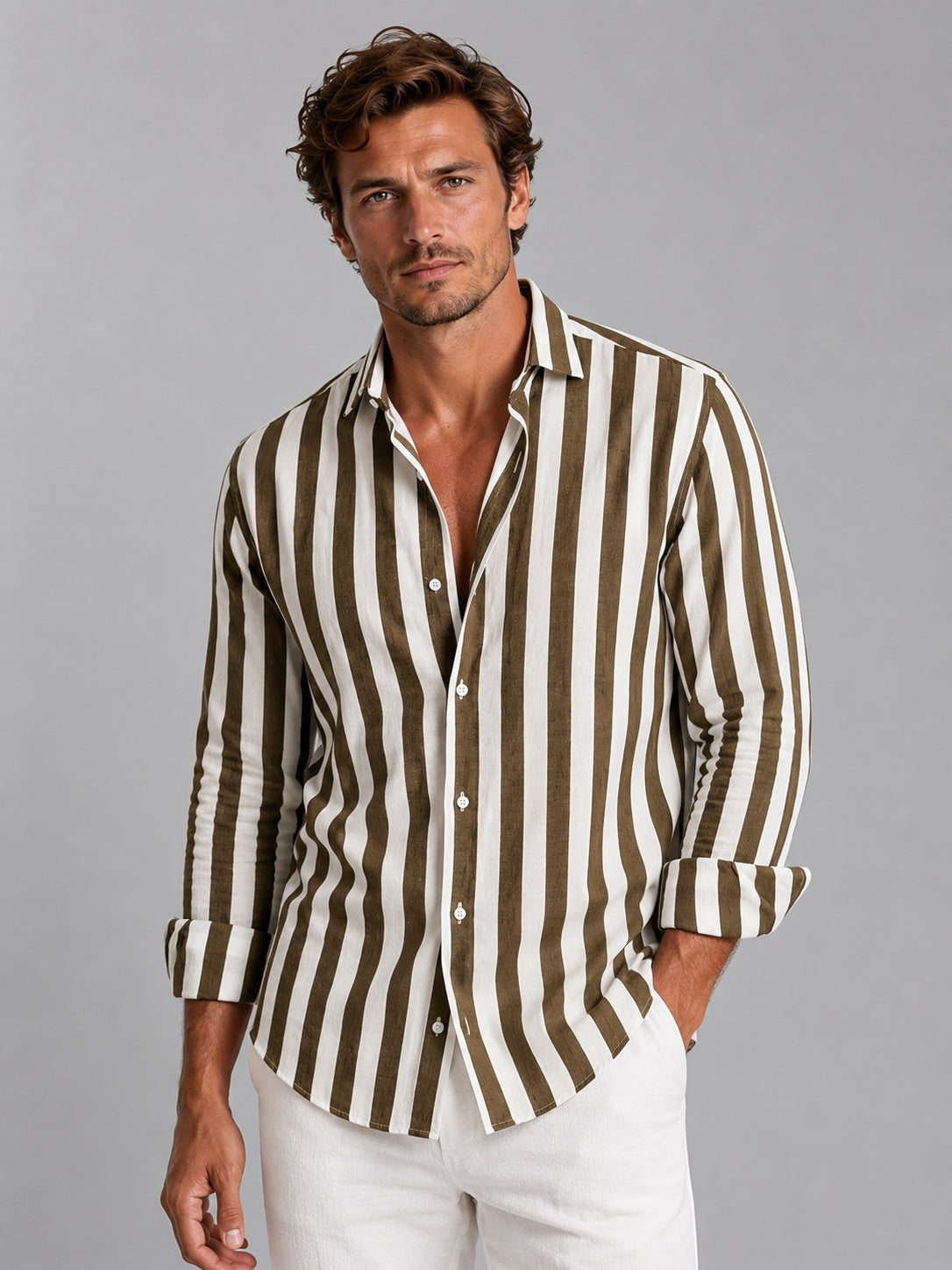 Martí | Camicia di Lino Uomo Manica Lunga a Righe