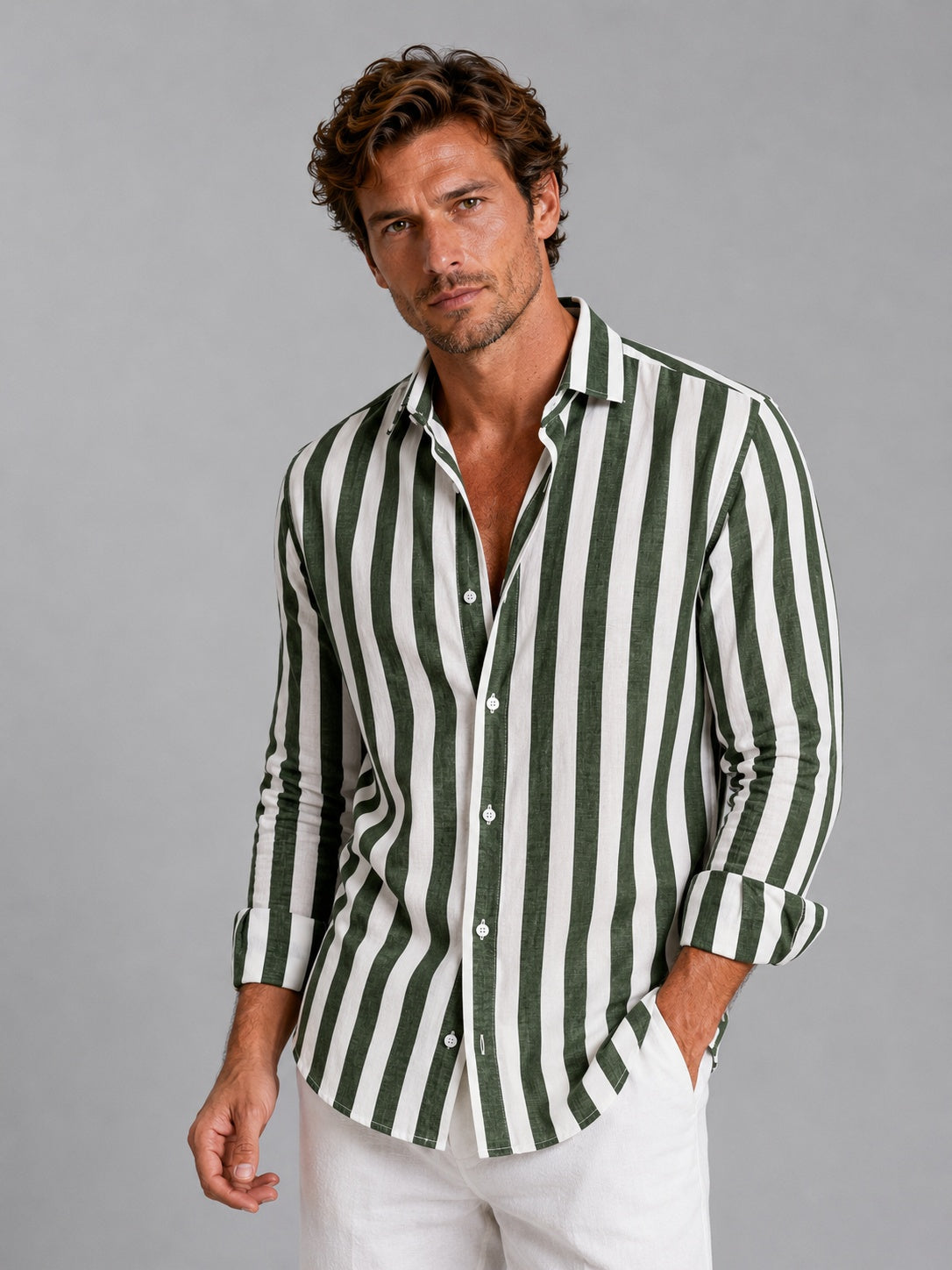 Martí | Camicia di Lino Uomo Manica Lunga a Righe