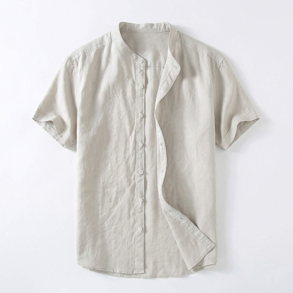 Miguel | Camicia di Lino Uomo Manica Corta Collo Mao