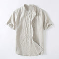 Miguel | Camicia di Lino Uomo Manica Corta Collo Mao