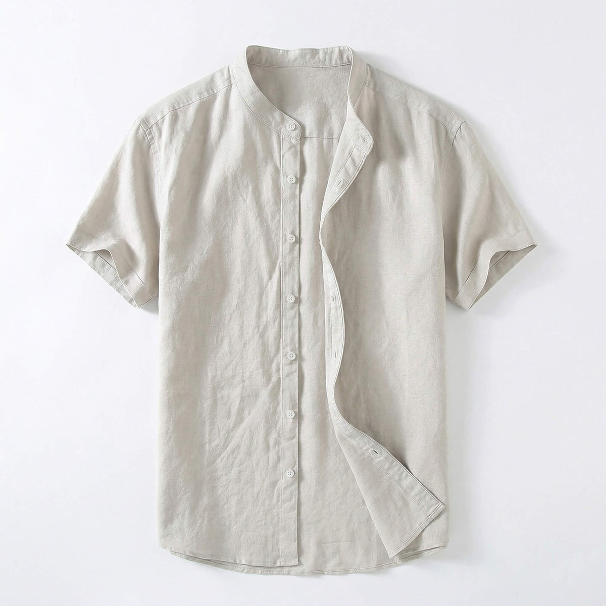 Miguel | Camicia di Lino Uomo Manica Corta Collo Mao