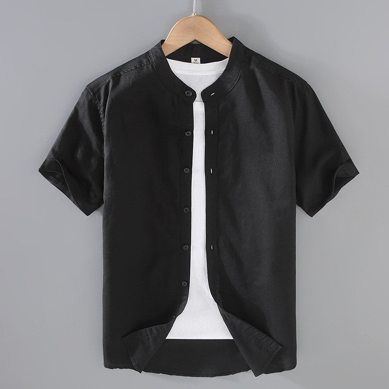 Miguel | Camicia di Lino Uomo Manica Corta Collo Mao