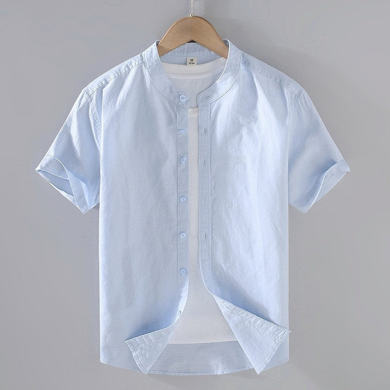 Miguel | Camicia di Lino Uomo Manica Corta Collo Mao