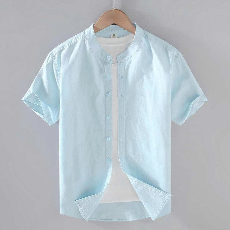 Miguel | Camicia di Lino Uomo Manica Corta Collo Mao