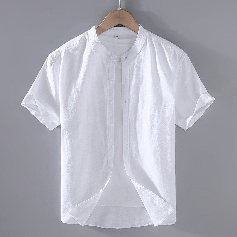Miguel | Camicia di Lino Uomo Manica Corta Collo Mao