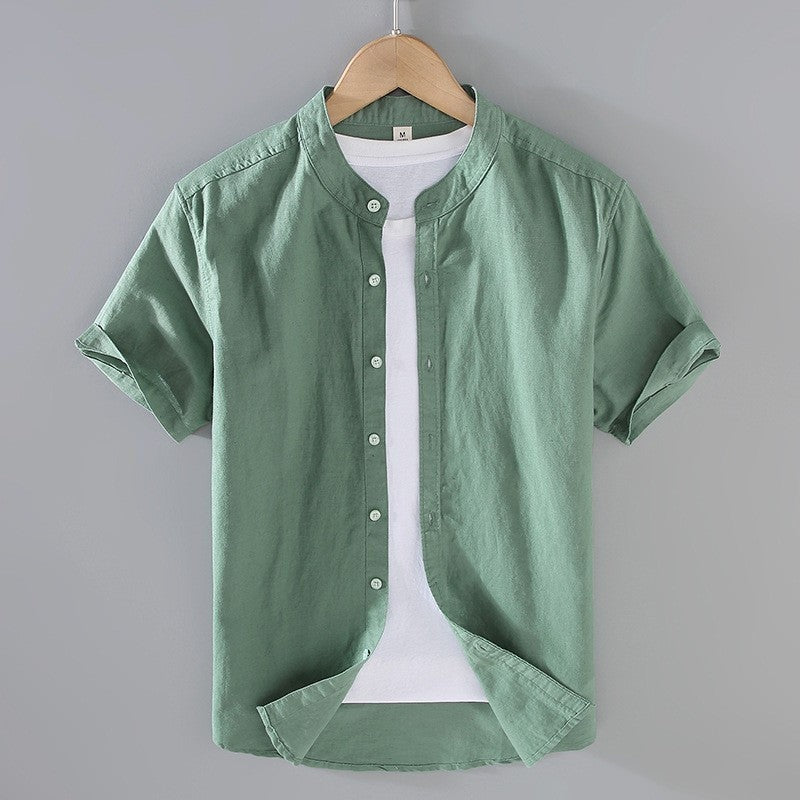 Miguel | Camicia di Lino Uomo Manica Corta Collo Mao