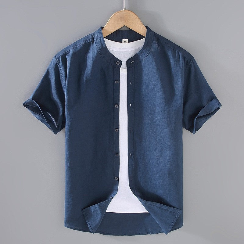 Miguel | Camicia di Lino Uomo Manica Corta Collo Mao