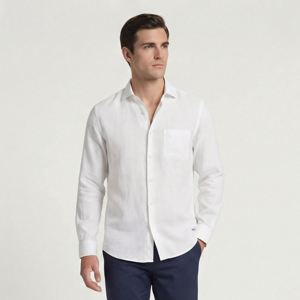 Camicia di Lino Manica Lunga Uomo con Taschino