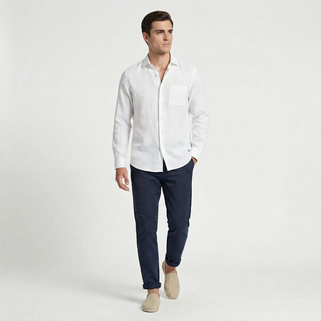 Camicia di Lino Manica Lunga Uomo con Taschino