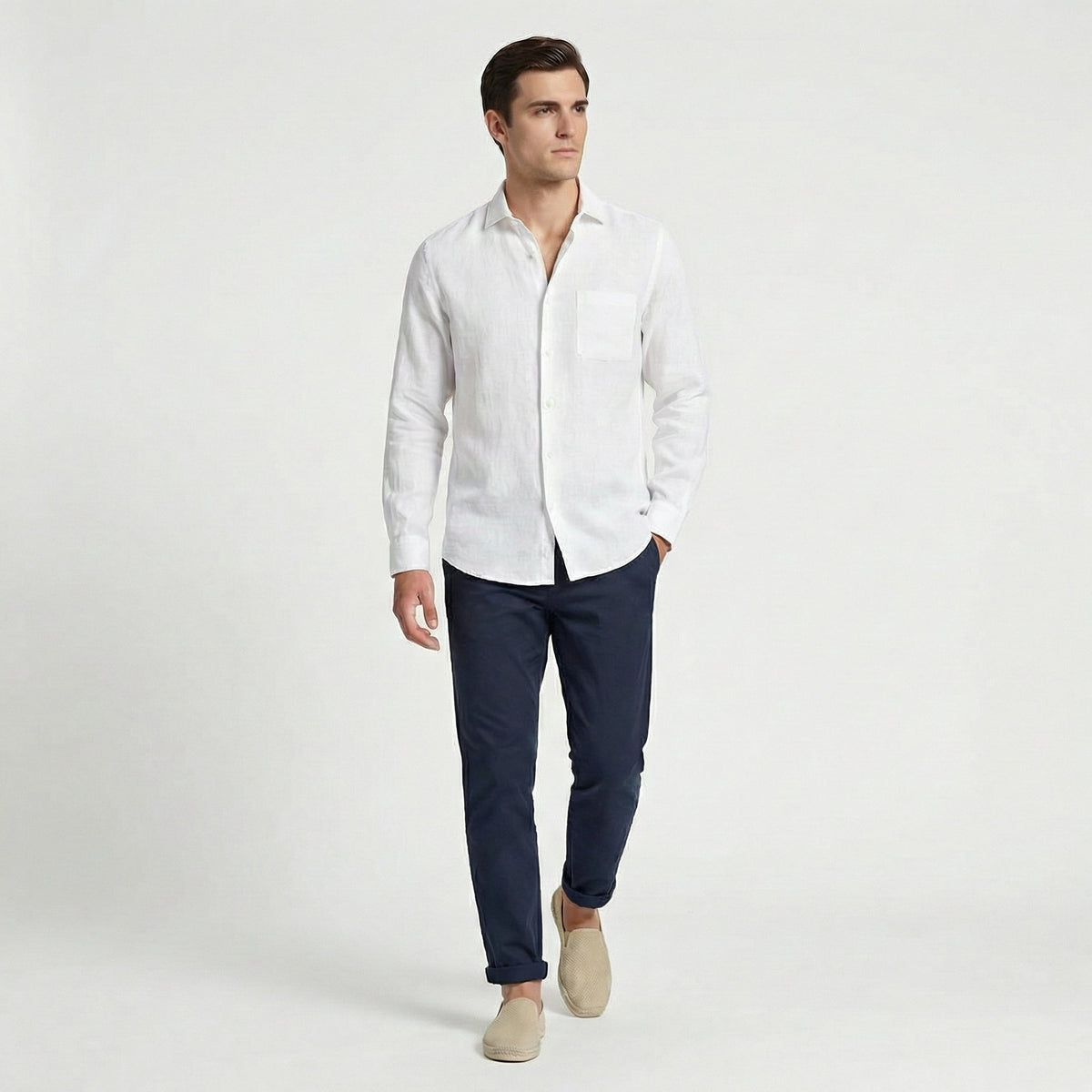 Camicia di Lino Manica Lunga Uomo con Taschino