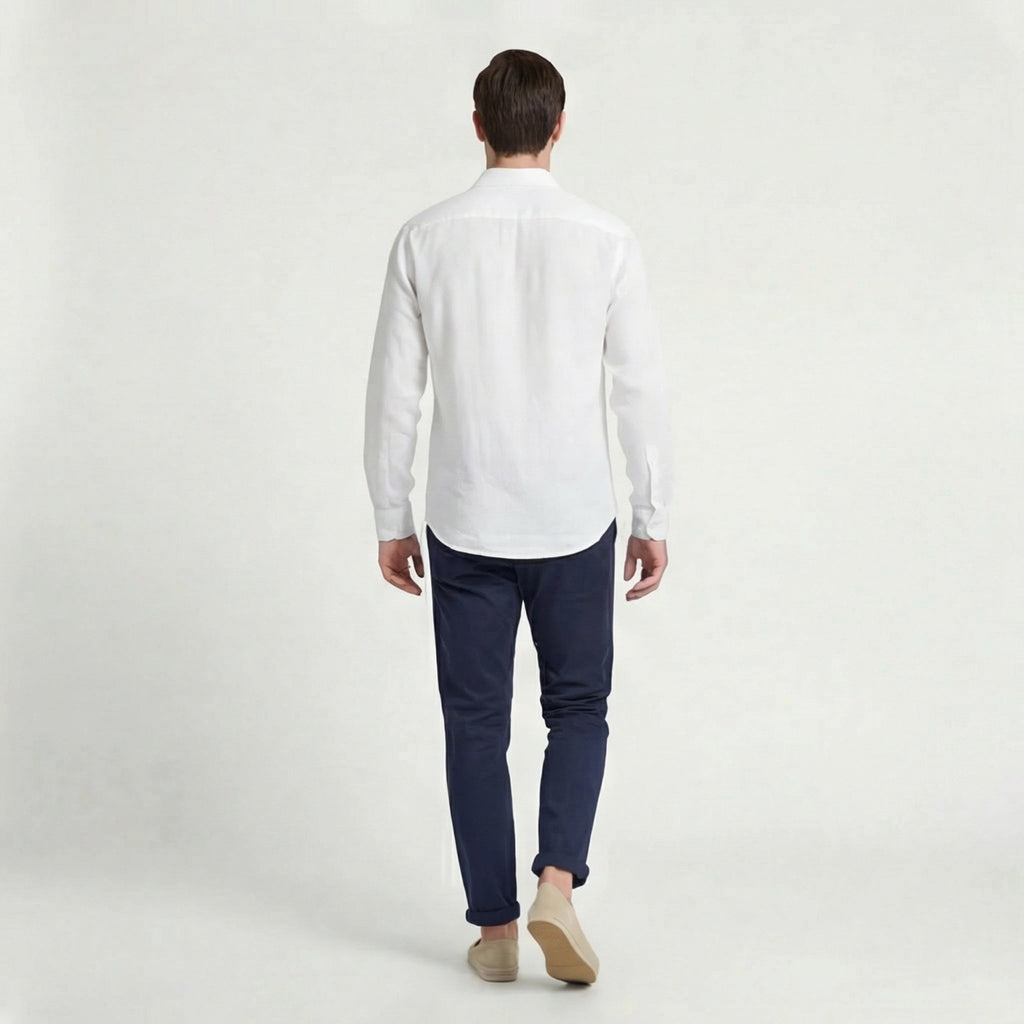 Camicia di Lino Manica Lunga Uomo con Taschino