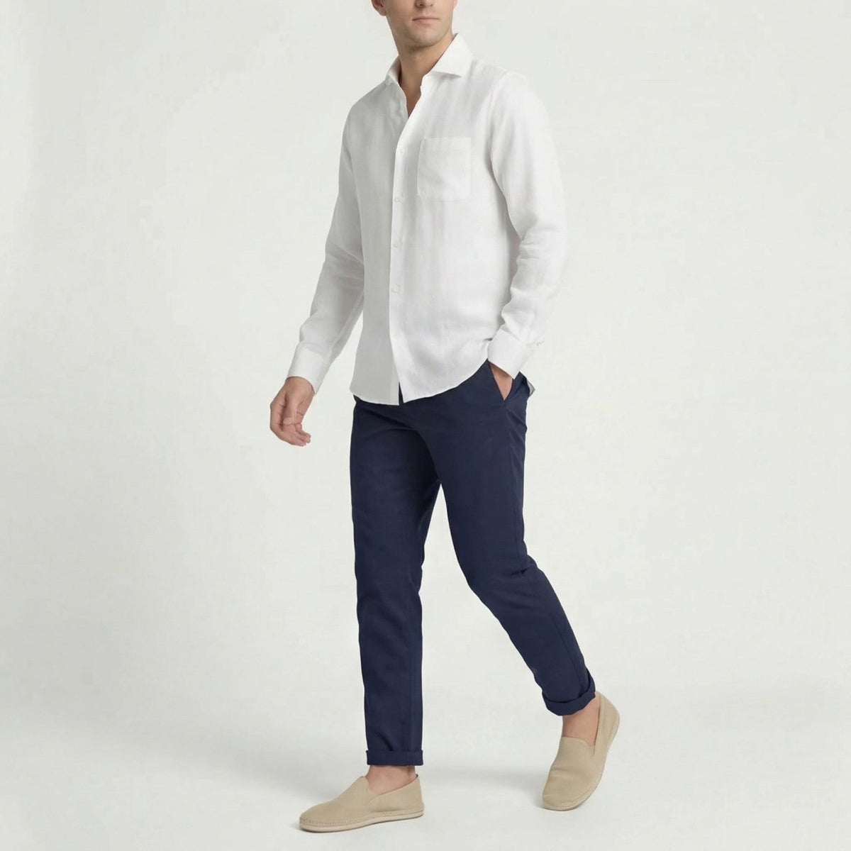 Camicia di Lino Manica Lunga Uomo con Taschino