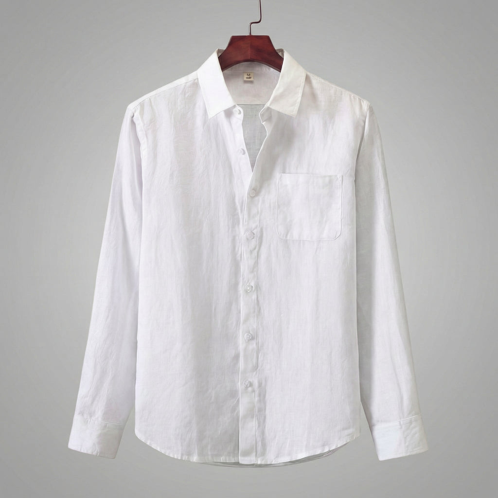 Camicia di Lino Manica Lunga Uomo con Taschino