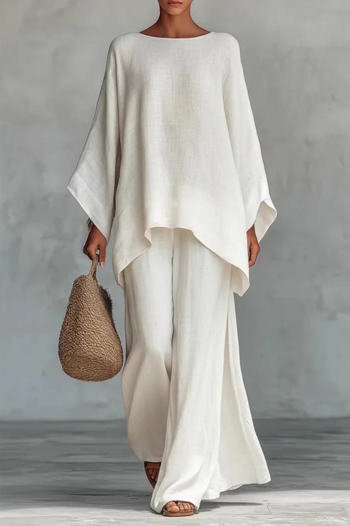 Nerea | Completo di Lino Manica a Pipistrello Donna Pantalone Gamba Larga