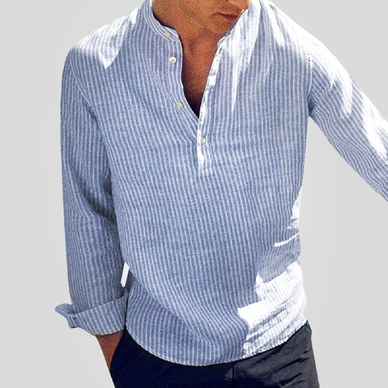Nicolás | Camicia di Lino Uomo Manica Lunga Scollo Henley