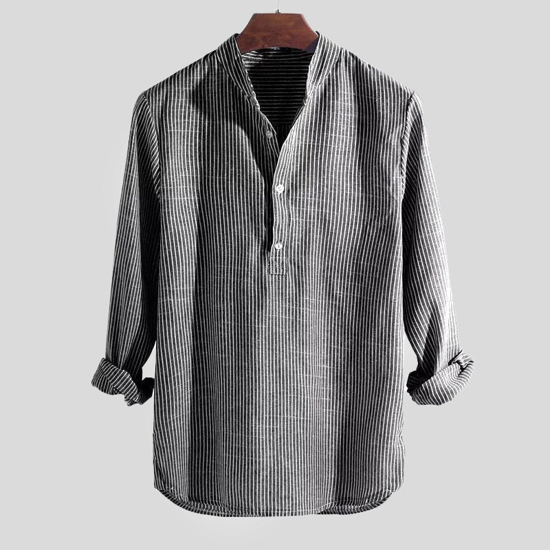 Nicolás | Camicia di Lino Uomo Manica Lunga Scollo Henley