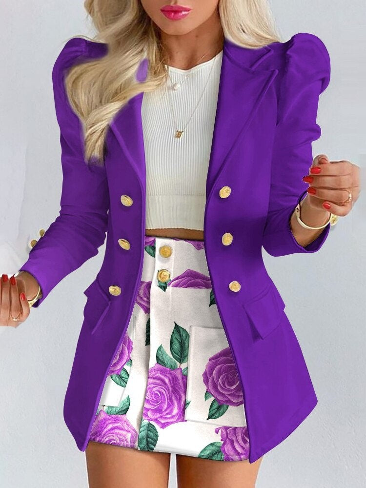 Paloma | Completo Blazer Stampa Floreale Donna Gonna Mini Bottoni
