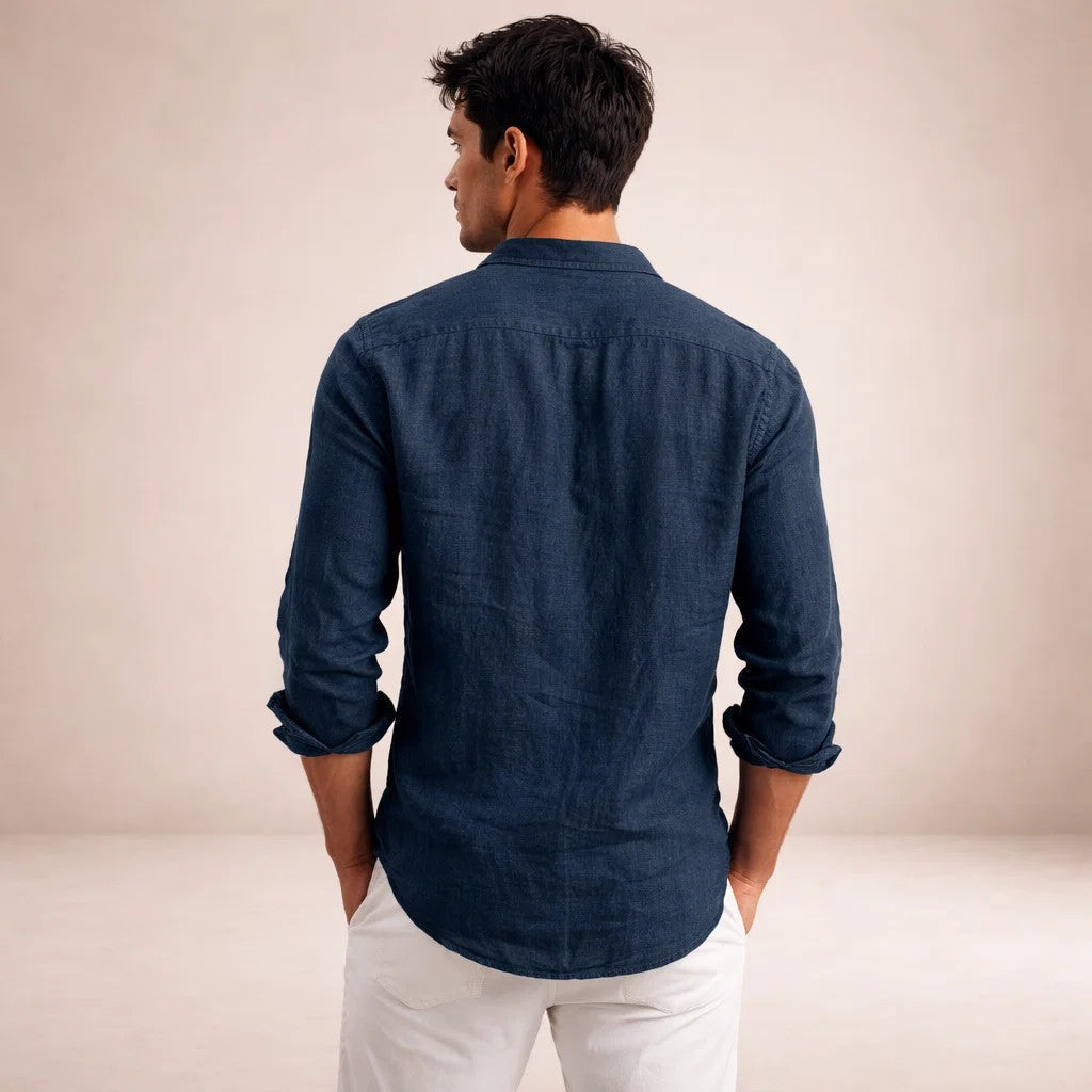 Pau | Camicia di Lino Uomo Manica Lunga Collo Mao
