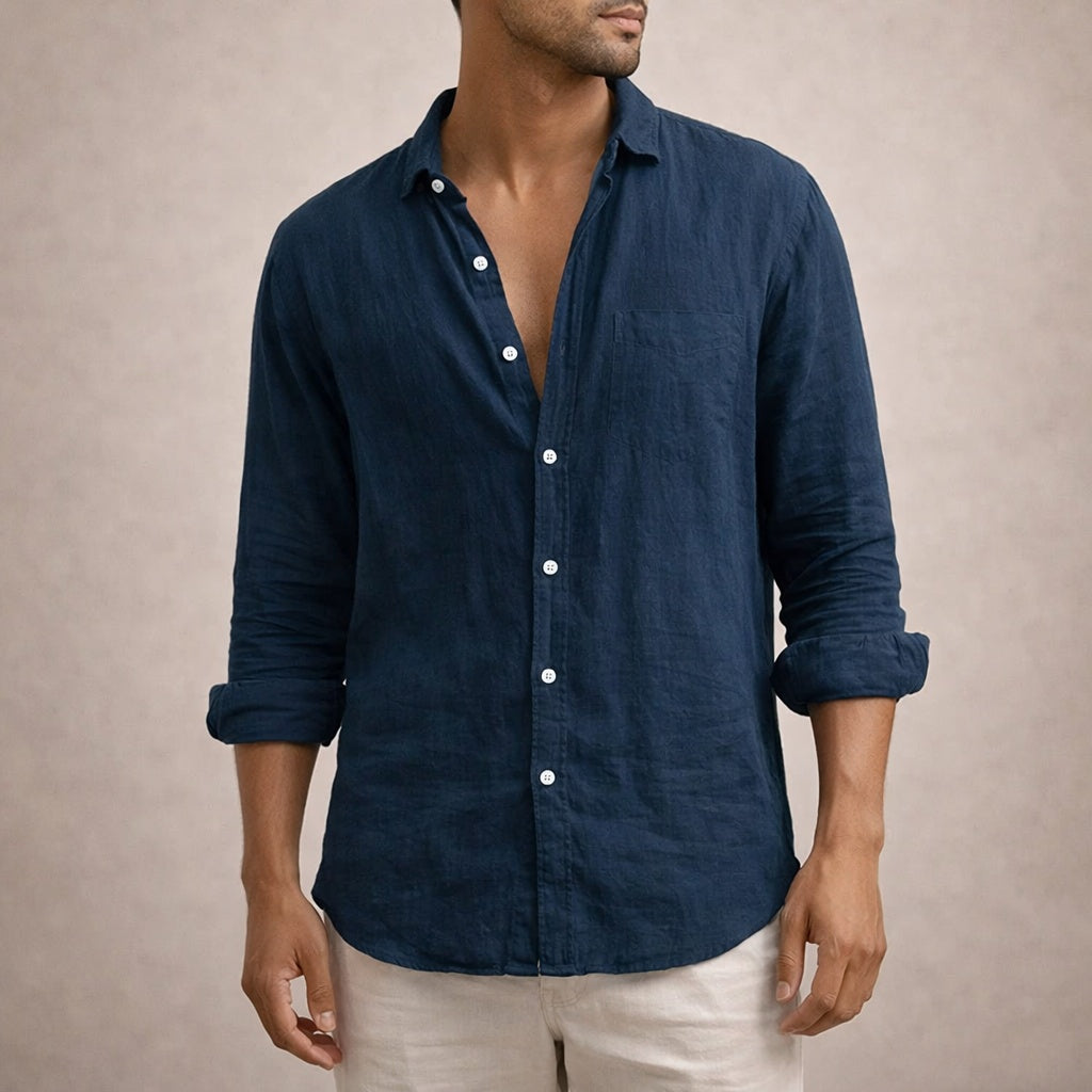 Pau | Camicia di Lino Uomo Manica Lunga Collo Mao