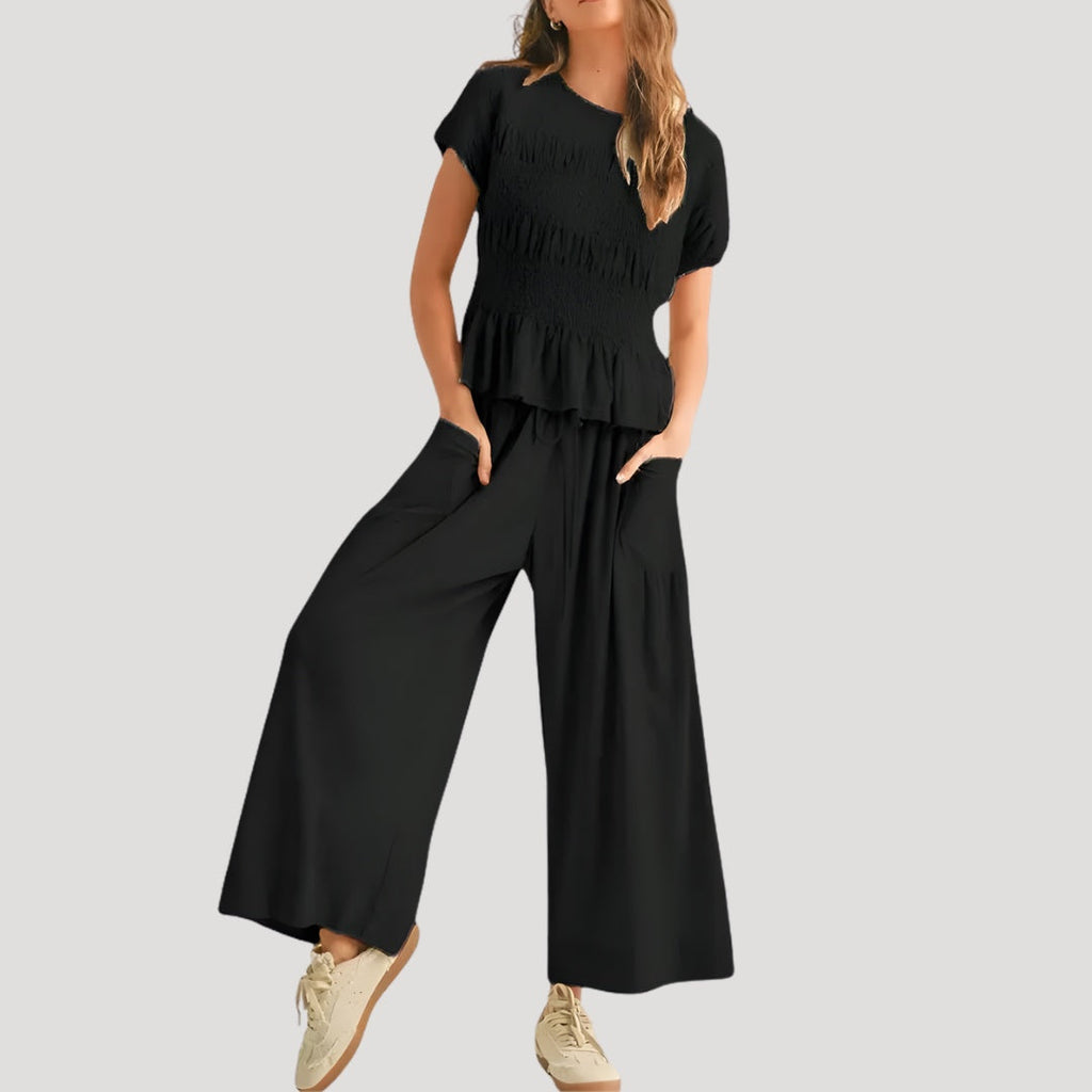 Pilar | Completo Casual Estivo Top Peplum e Pantalone Palazzo Donna