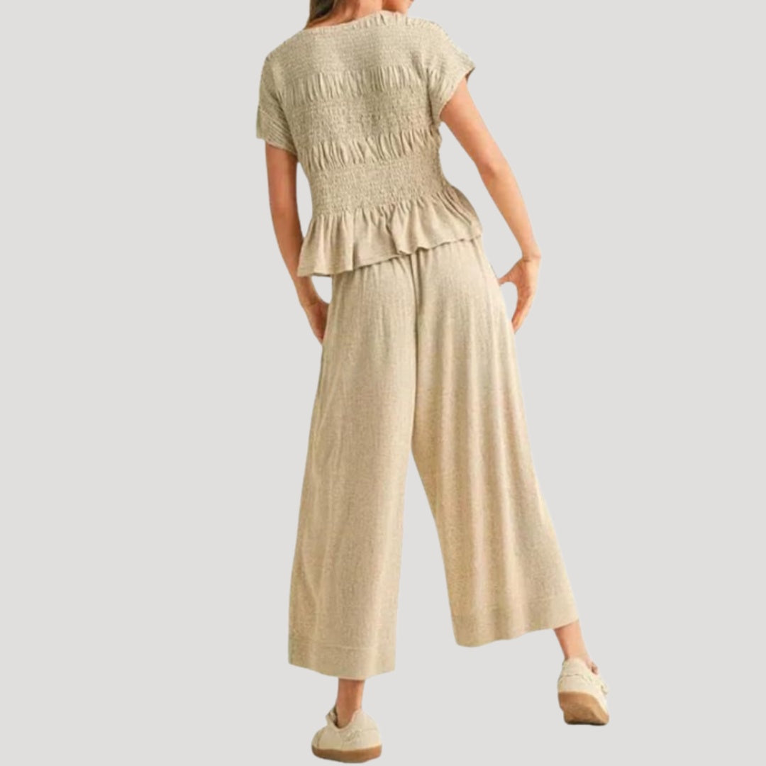 Pilar | Completo Casual Estivo Top Peplum e Pantalone Palazzo Donna