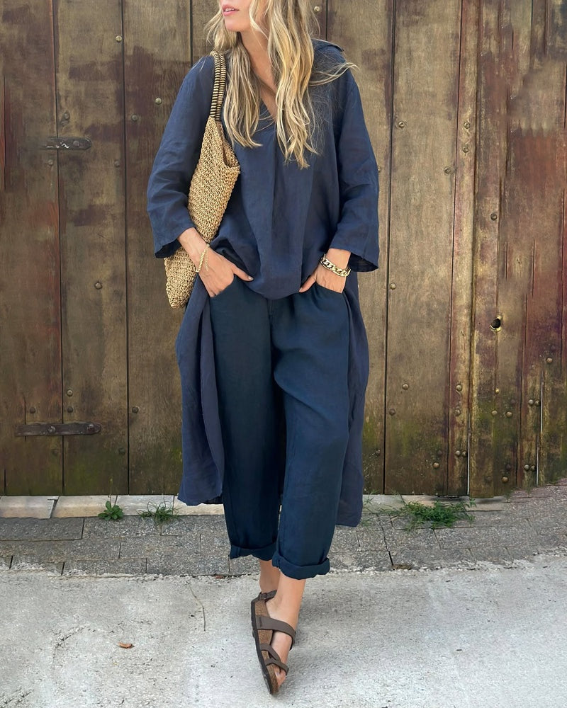 Raquel | Completo di Lino Casual Donna Pantalone e Blusa