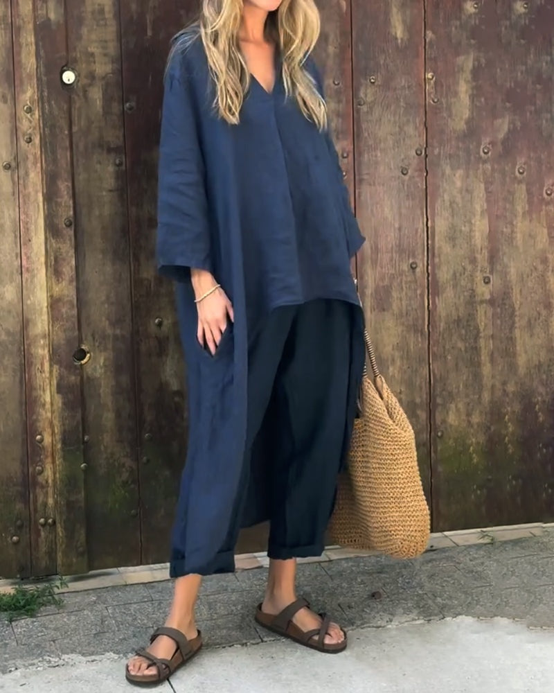 Raquel | Completo di Lino Casual Donna Pantalone e Blusa