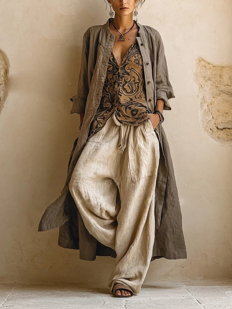 Remedios | Completo di Cotone e Lino a 3 Pezzi Donna Cardigan