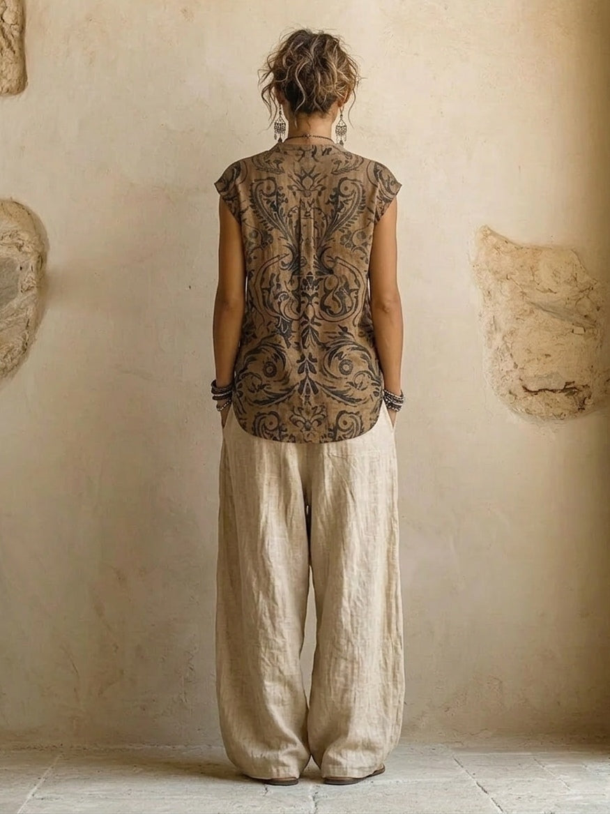 Remedios | Completo di Cotone e Lino a 3 Pezzi Donna Cardigan
