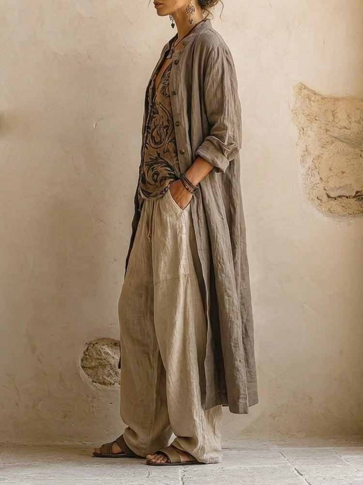 Remedios | Completo di Cotone e Lino a 3 Pezzi Donna Cardigan