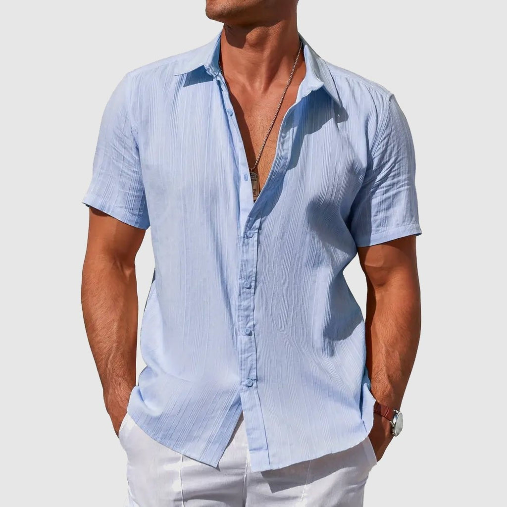 Rodrigo | Camicia di Lino Uomo Manica Corta Testurizzata