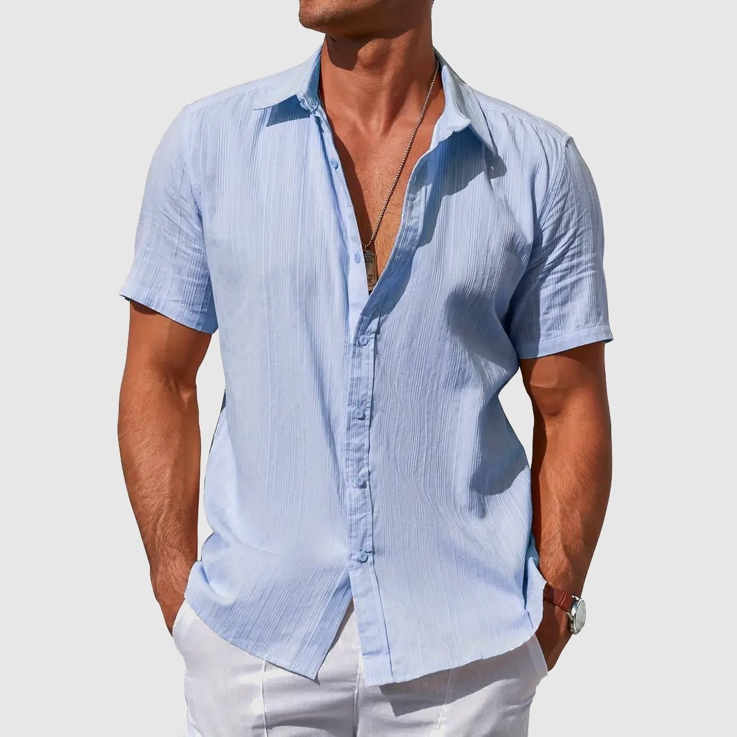 Rodrigo | Camicia di Lino Uomo Manica Corta Testurizzata
