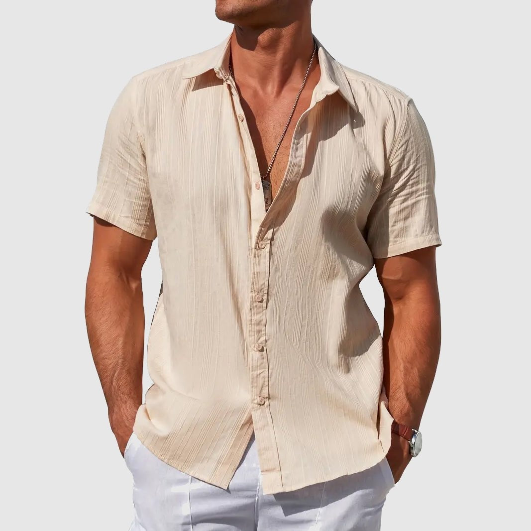 Rodrigo | Camicia di Lino Uomo Manica Corta Testurizzata