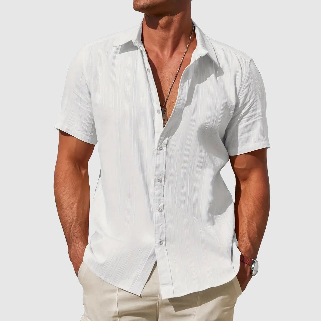 Rodrigo | Camicia di Lino Uomo Manica Corta Testurizzata