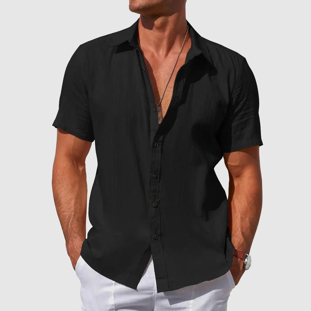 Rodrigo | Camicia di Lino Uomo Manica Corta Testurizzata