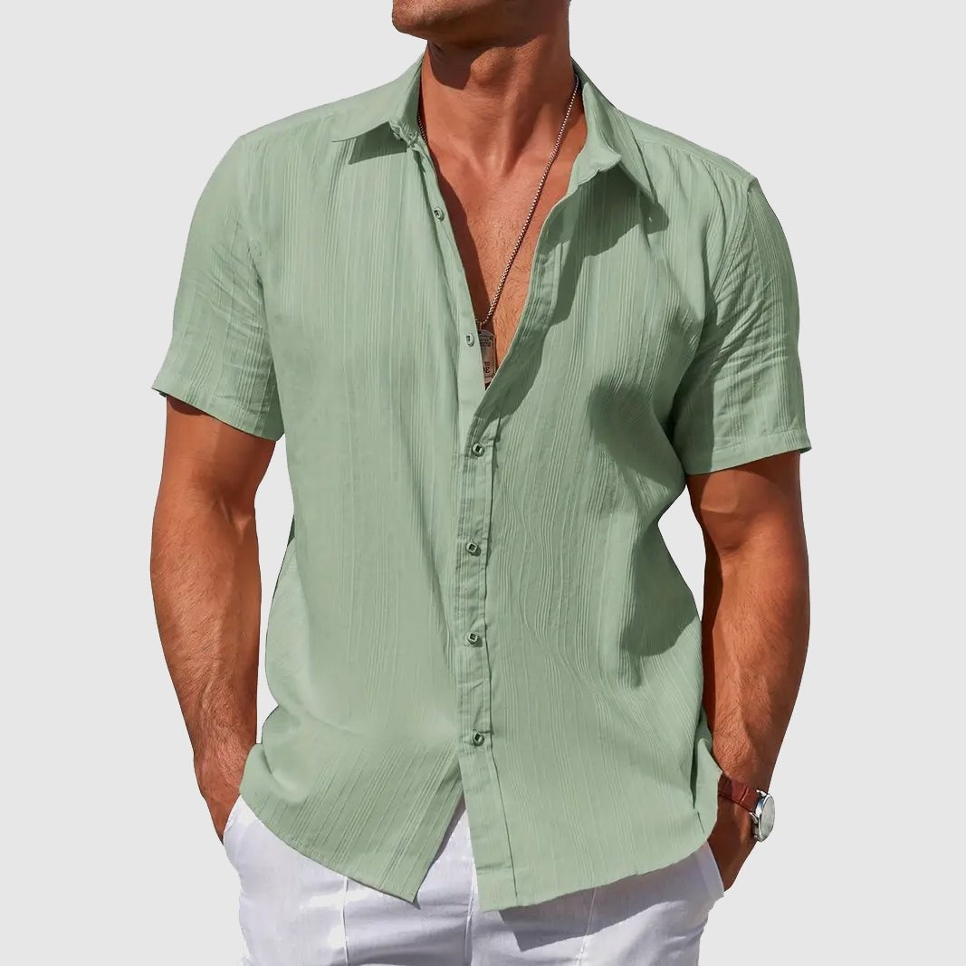 Rodrigo | Camicia di Lino Uomo Manica Corta Testurizzata