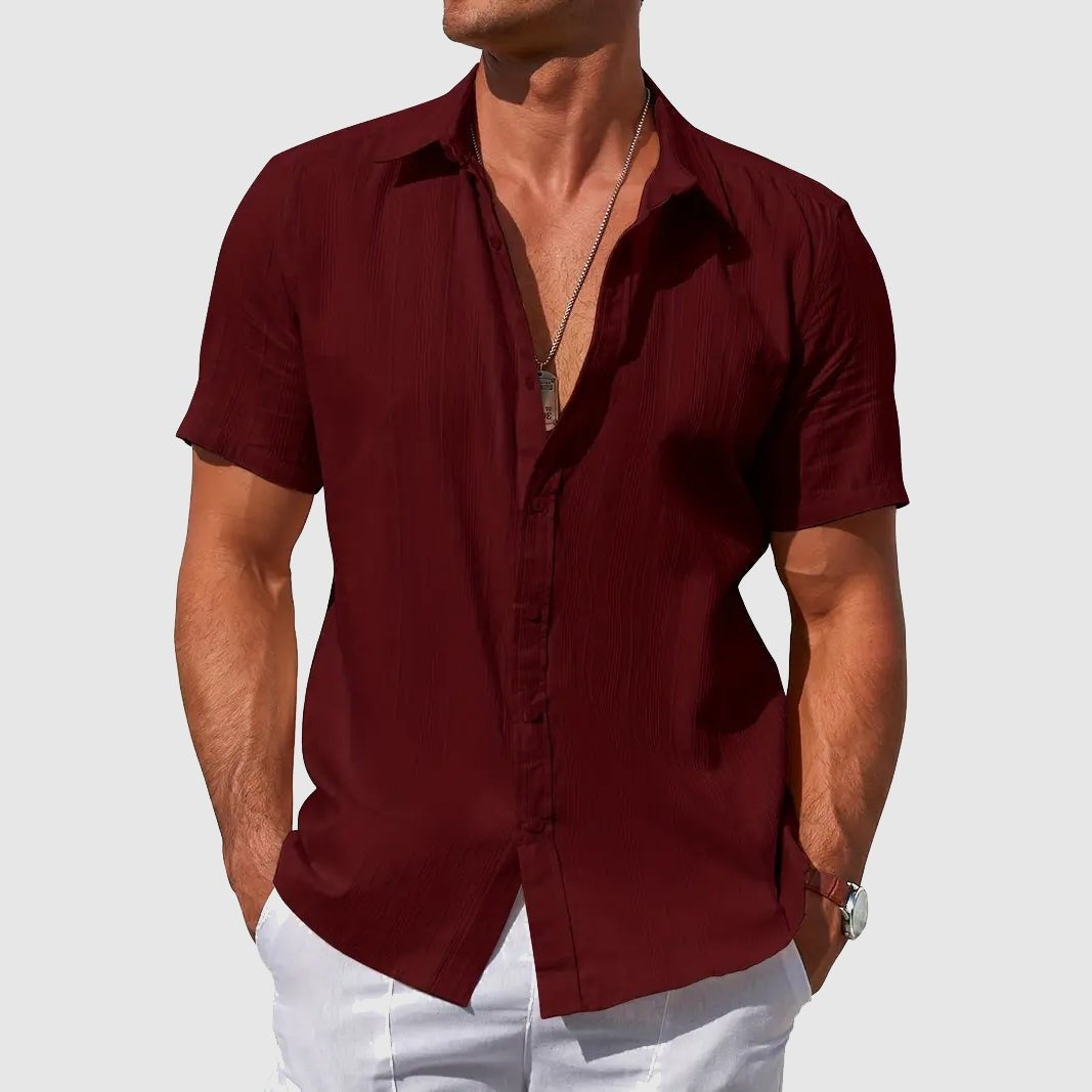 Rodrigo | Camicia di Lino Uomo Manica Corta Testurizzata