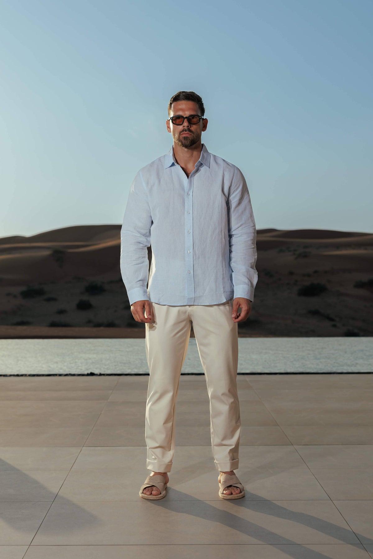 Camicia di Lino a Manica Lunga Uomo Collo Classico