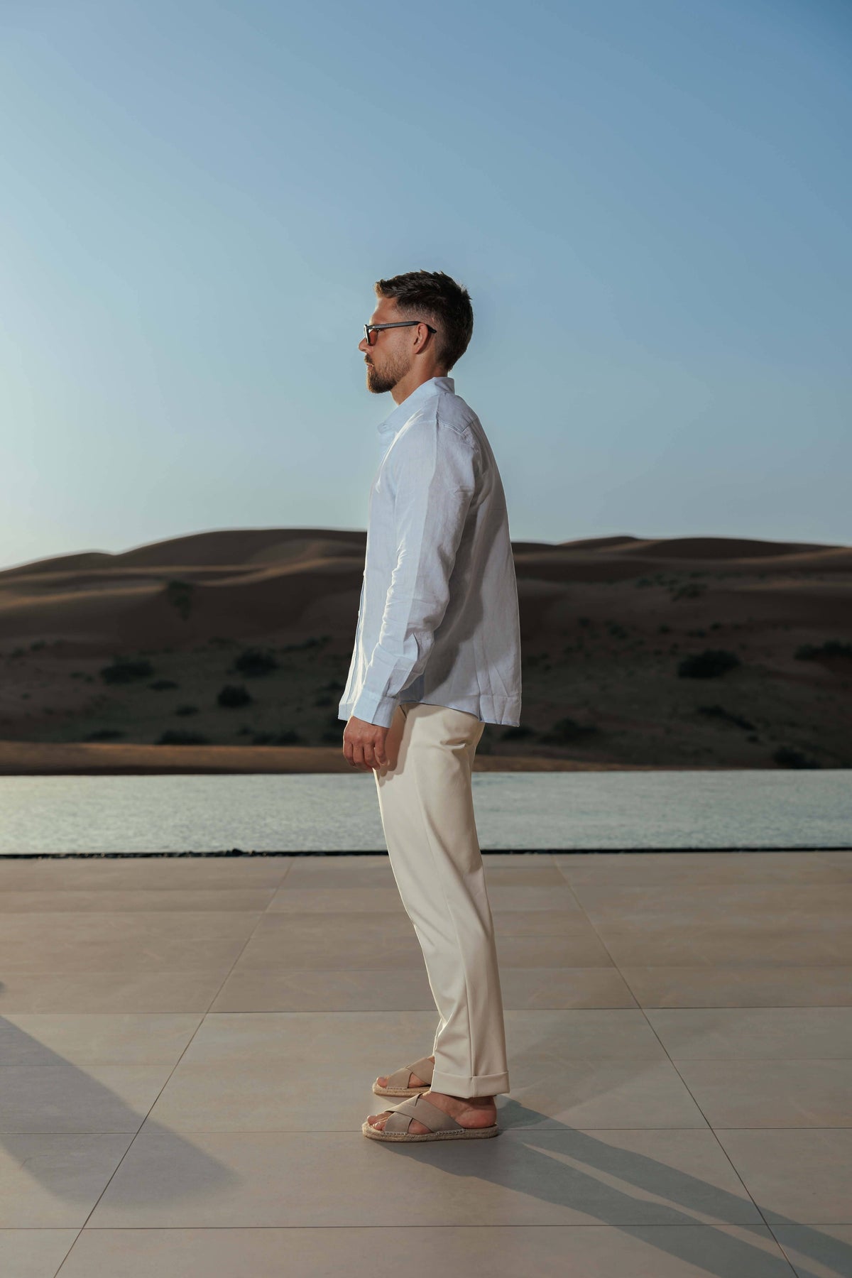 Camicia di Lino a Manica Lunga Uomo Collo Classico