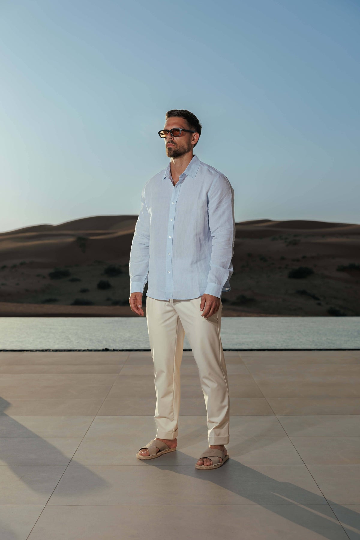 Camicia di Lino a Manica Lunga Uomo Collo Classico